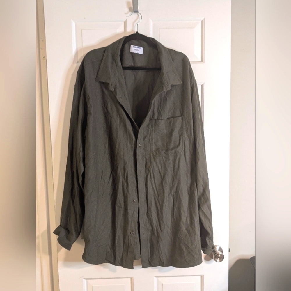 Old Navy Men’s 4XLT Button Down Shirt Double Brushed Long Sleeve Dark Olive Gree